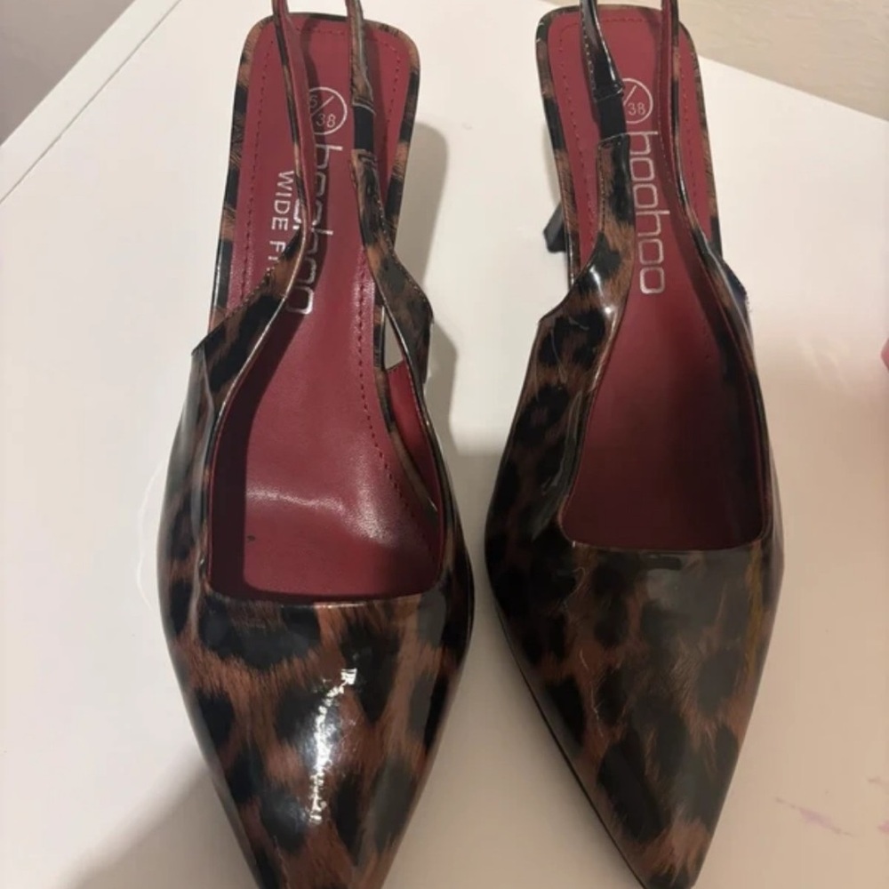 Boohoo Leopard Print Slingback Heels